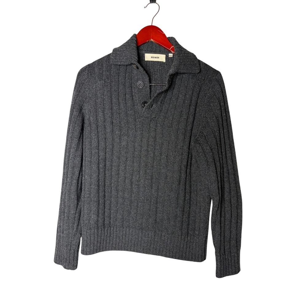 Buck Mason Herdsman Cashmere Merino Collared 1/4 Button Sweater Gray Mens XS